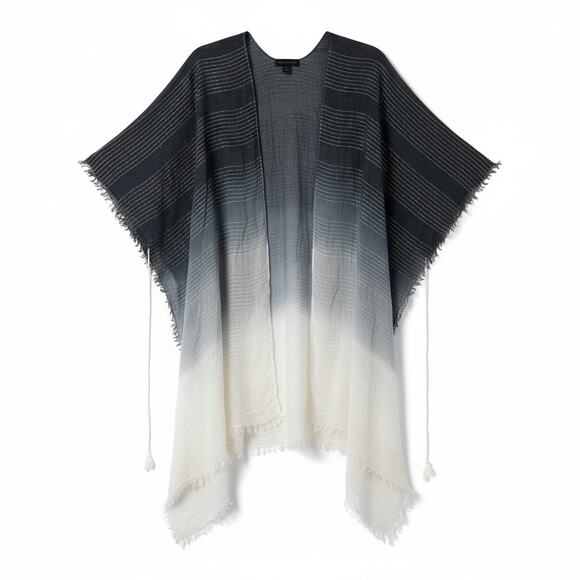 Steve Madden Women’s Ombre Open-Front Kimono Wrap – Black/Gray, One Size - Picture 2 of 4